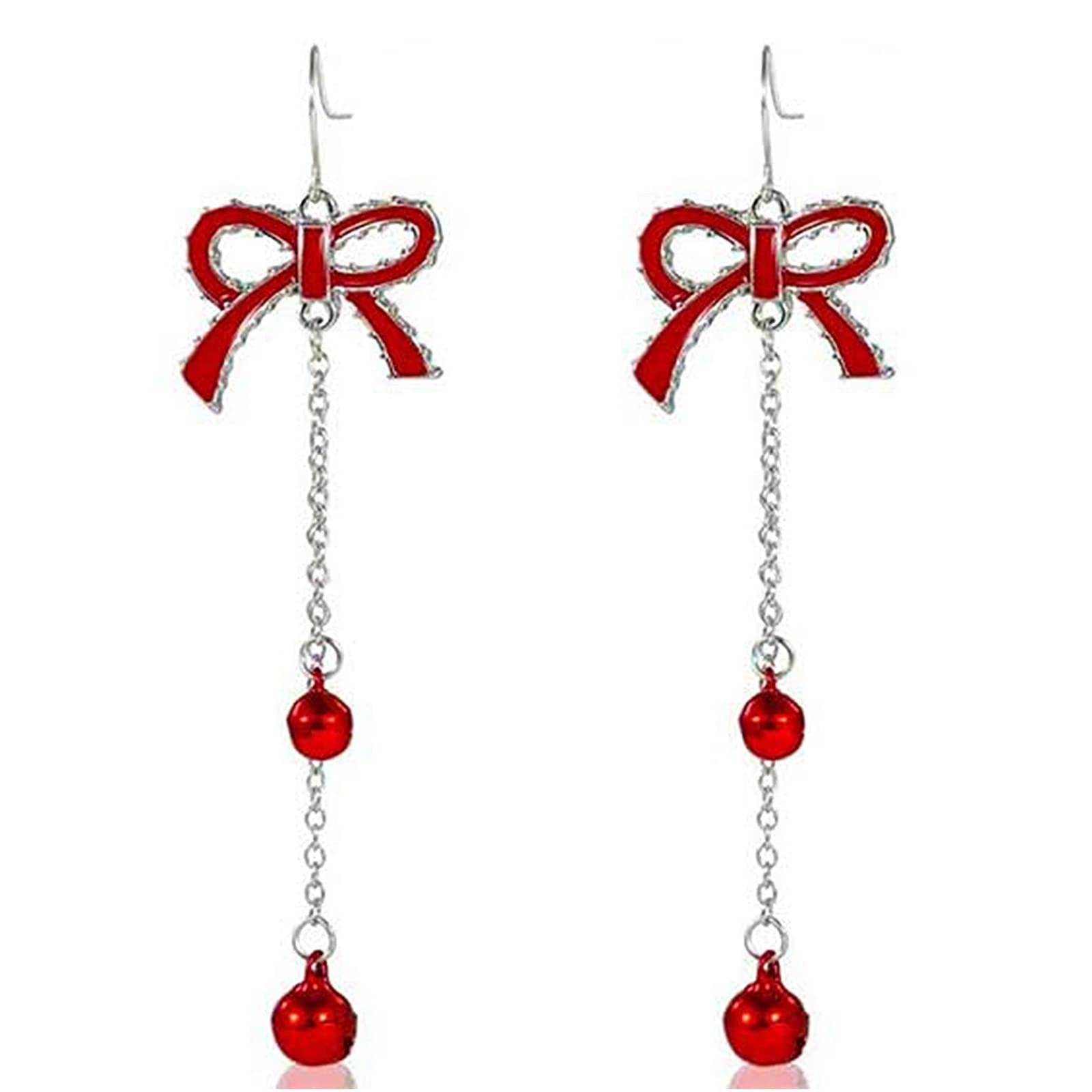 HYXITVCGChristmas Bow Earrings, Jingle Bell Earrings, Red Bow Knot Bell Christmas Dangle Earrings, Christmas Earrings for Women, Xmas Earrings Holiday Earrings, Holiday Christmas Jewelry Gift for Women Girls, Zinc, No Gemstone