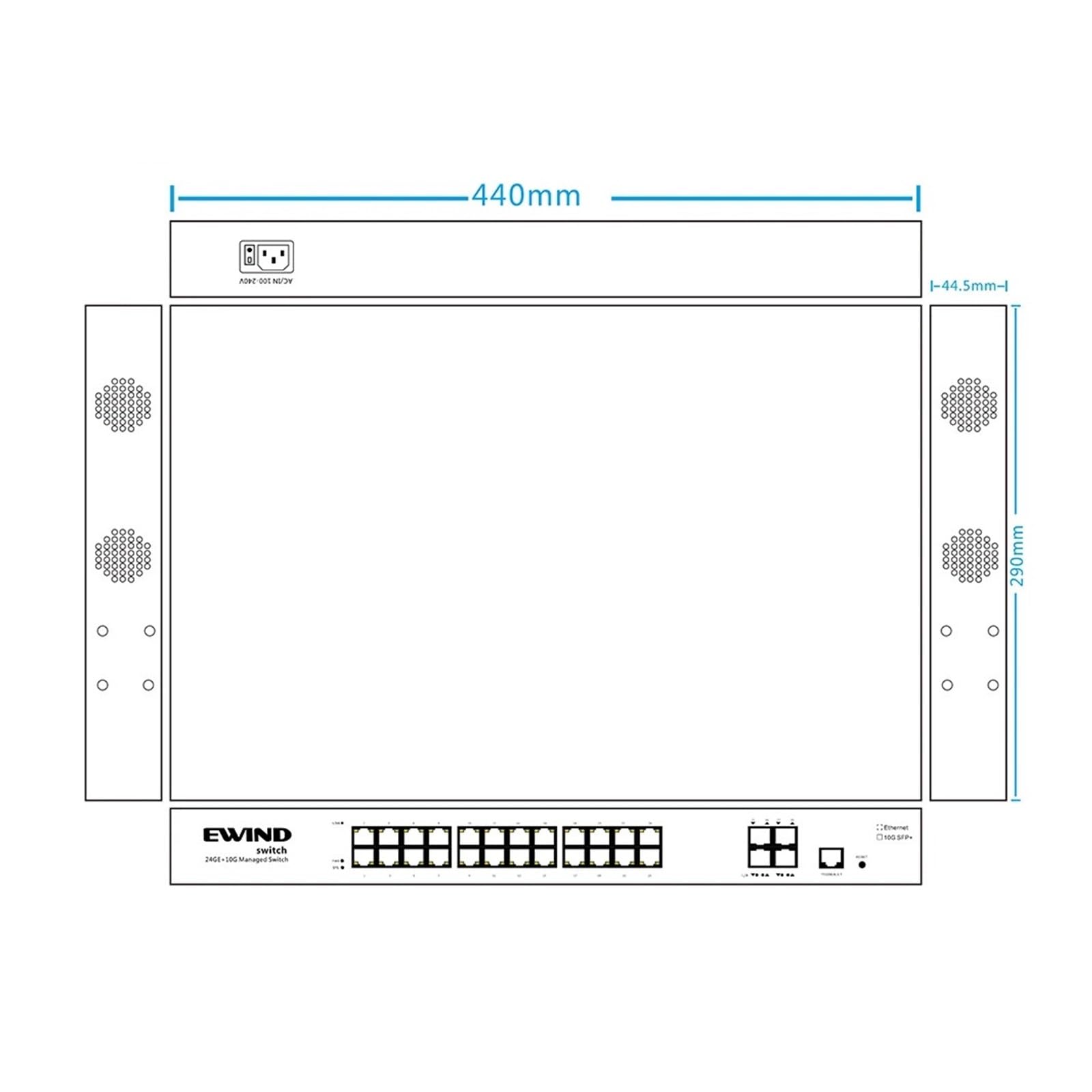 Gigabit L2+ zarządzany przełącznik POE 24 * 10/100/1000M Base-T RJ45 port 4 * 1G/2,5G/10G SFP+ gniazdo światłowodowe obsługuje QOS/DHCP/VLAN (kolor: EW-S2924GM-AP)