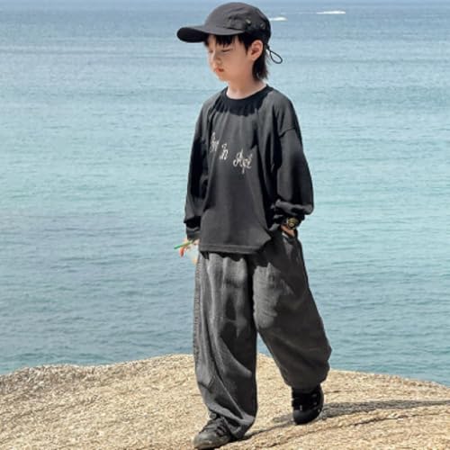 Boys Jeans Baggy Straight Wide Leg Trousers Vintage Elastic Waist Loose Y2K Denim Cargo Pants with Pockets for Kids4