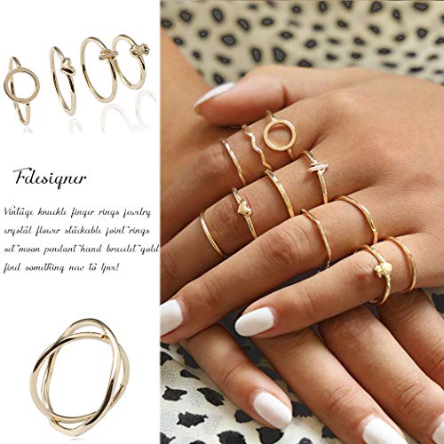 Fdesigner Fashion Rings Gold Boho Knuckle Joint Rings Jewelry Hoop Geometric Stackable Ring Set Love Pendant Finger Rings Vintage Hand Accessories for Women and Girls (11PCS) - Thumbnail 5