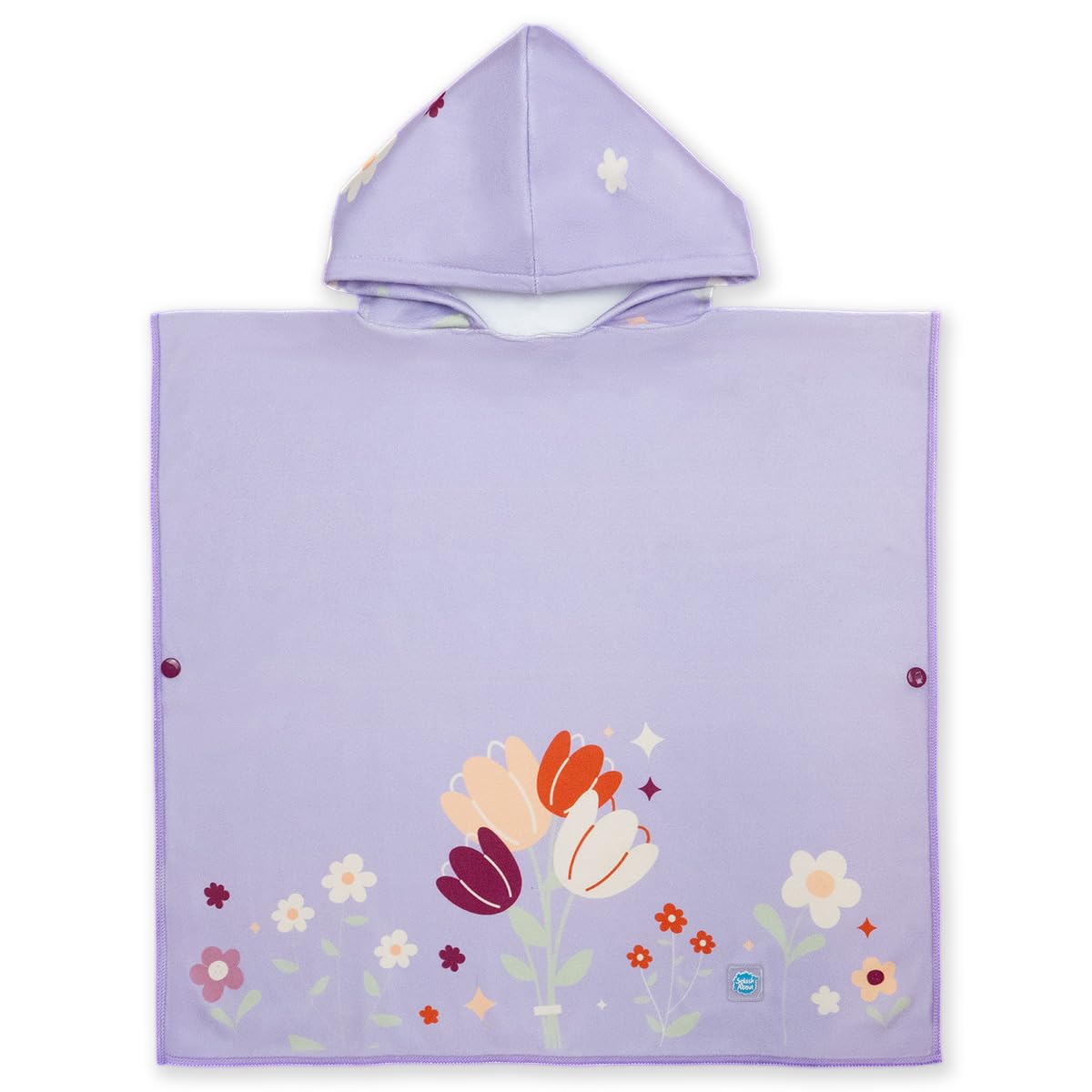 Splash About Kids Hooded Poncho Towel, Lilac Spring, 4-6 Years, with Popper Fastenings