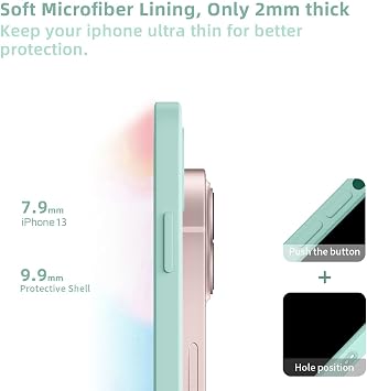 WXX iPhone 13 Silicone Case, Hany Case iPhone 13 Thin Slim with Microfibre, Scratch-Resistant All-Round Protection Case for iPhone 13 6.1 Inch 2021 Mint Green