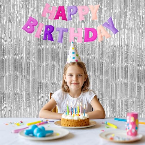 Image of 2PC Silver Streamers Party Decorations, Tinsel Backdrop Curtain Fringe Door Streamers Backdrop Party Decorations, Silver Fringe Backdrop for Disco Bachelorette Birthday Decorations