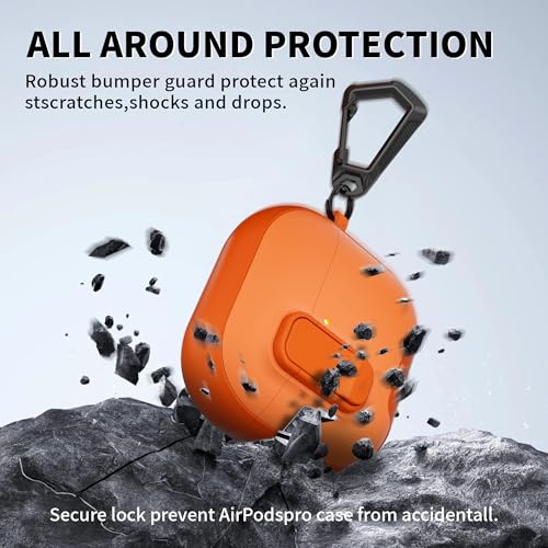 Image of for AirPods 4 Case with Lock,TPU Leather Texture Protective Durability Anti-Lost & Shockproof Protective Cover Accessories with Cleaning Kit in Keychain for Apple iPod 4 Generation (Orange)