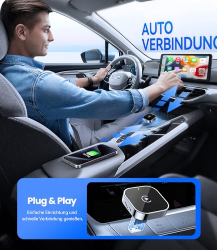 Wireless CarPlay Adapter für iPhone, CarPlay kabellos Adapter, Plug & Play, stabile Verbindung ohne Verzögerung, automatische schnelle Verbindung, Mini Design für Autos mit kabelgebundenem Car Play