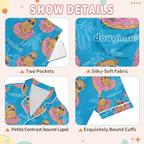 senya Capybara Swimming Circle Satin Summer Pajama Sets Silk Short Sleeve Button Down Sleepwear3