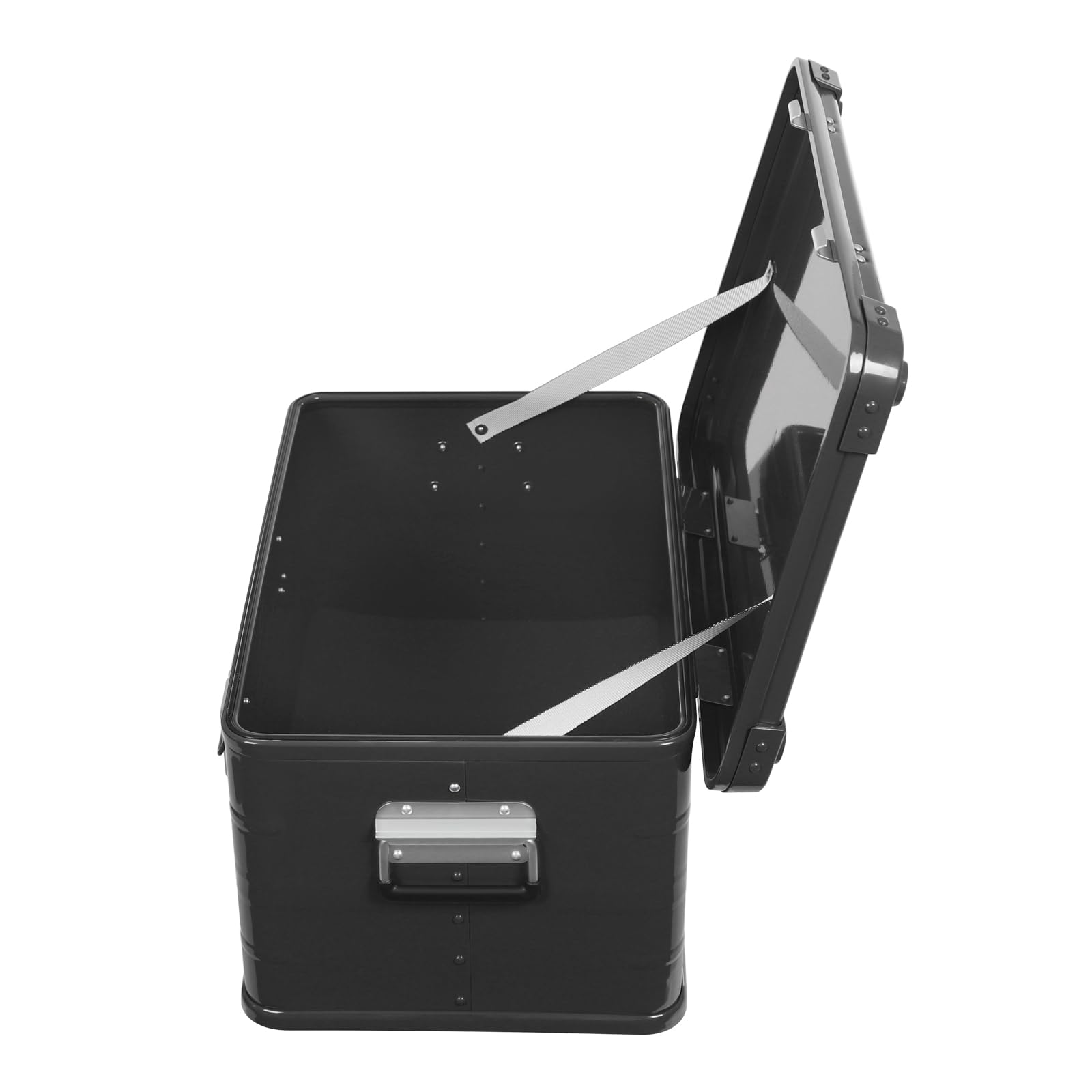 Alubox Alukiste - Premium Lagerbox 50 Liter - Materialstärke 1mm - Deckel verwendbar als Transportbox, Werkzeugkiste, Lagerbox (Schwarz)