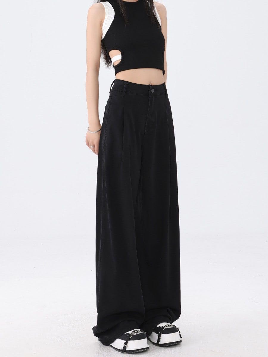 Pantalones Vaqueros para Mujer Pierna Recta Negro Verano Tiro Alto Sueltos