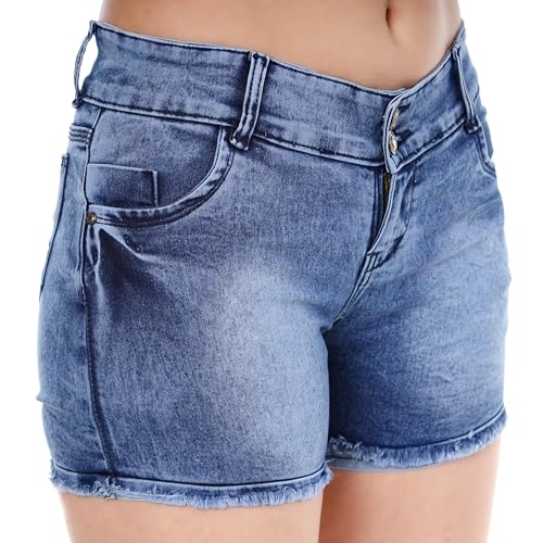 Image of Women's Stretchable Denim Shorts | Relaxed Fit | Low Rise | Frayed Hem | Casual Summer Wear