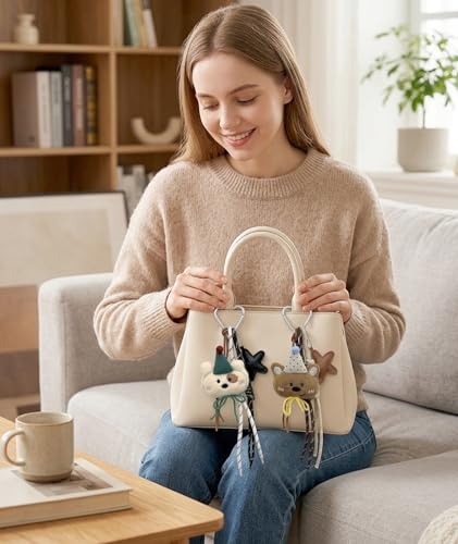 Image of 2PCS Bag Charms for Handbags, Handbag Charms, Two Adorable Bear Plush Keychains in White and Brown, Cute Bag Accessories for Personalization and Style Enhancement, Ideal for Daily Use and Gifting