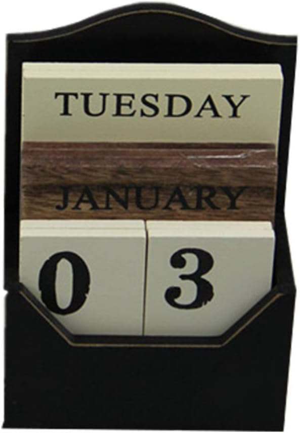 Zhongke Desktop Calendars Wood Calendar Blocks Vintage Style Useful Wooden Perpetual Calendar for Home and Office Decor