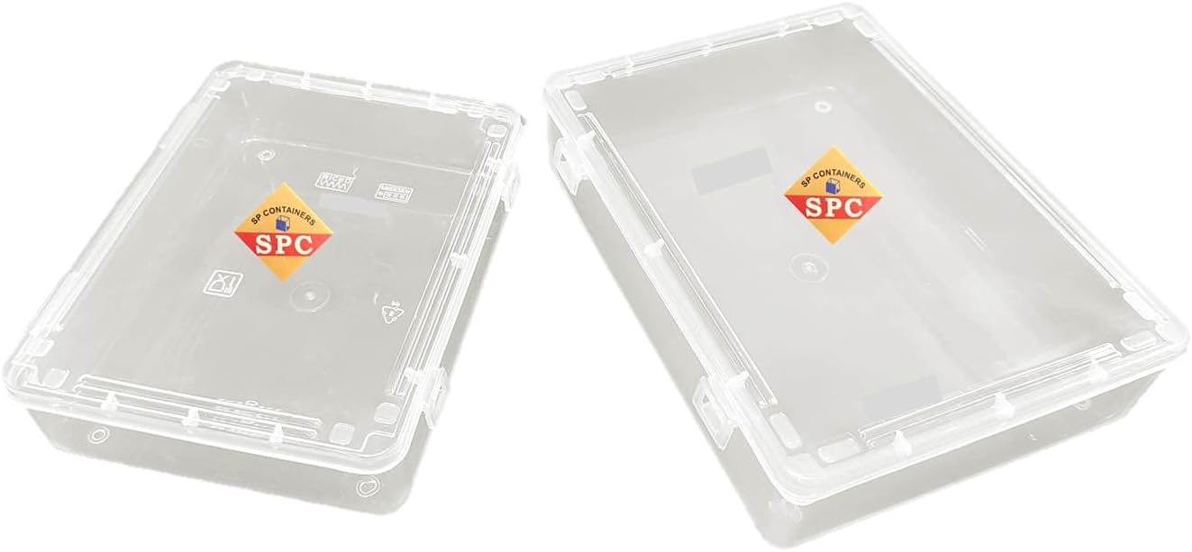 SPCmultipurpose medium plastic storage boxes with locks, set of 2, Rectangular, Transparent