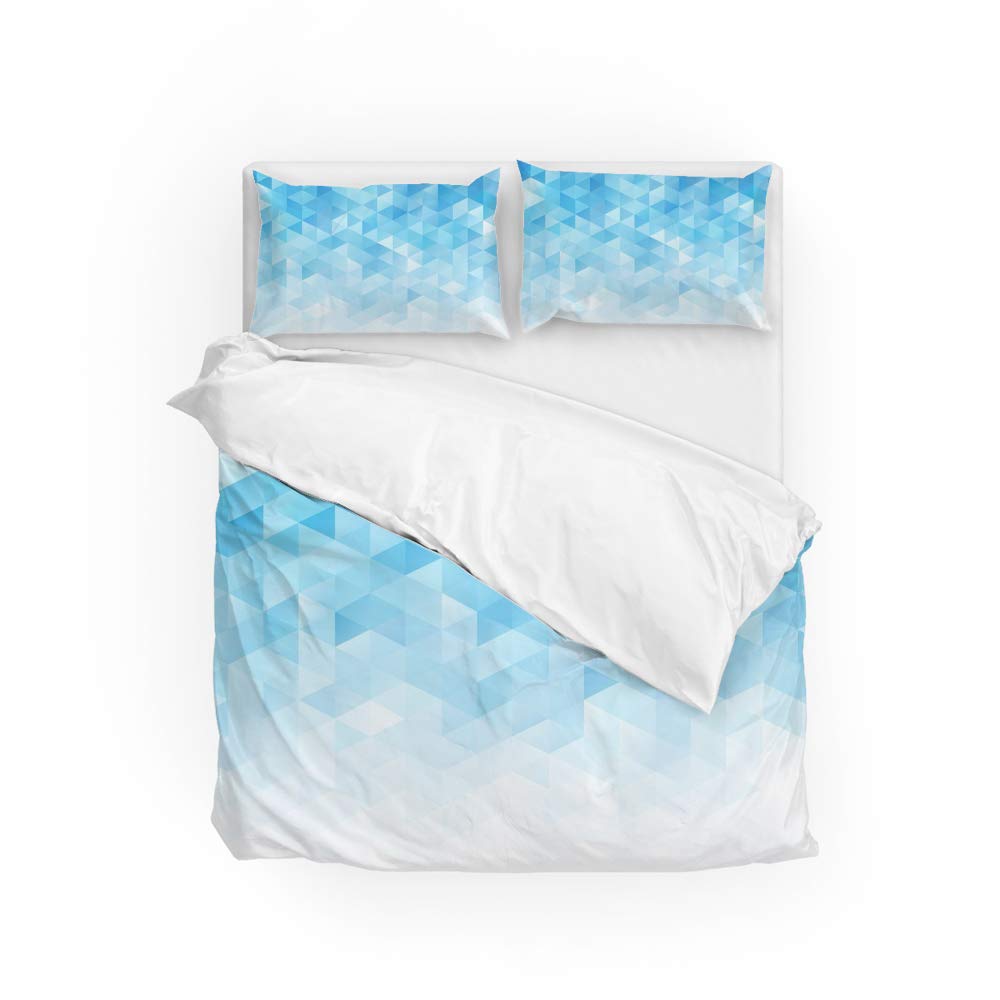 Housse de couette sans repassage bleue motif mosaïque lit jumeau