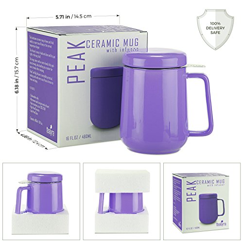 Tealyra - Peak Ceramic Purple Tea Cup Infuser - 19-ounce - Large Tea High-Fired Ceramic Mug with Lid and Stainless Steel Infuser - Tea-For-One Perfect Set for Office and Home Uses - 580 milliliter
