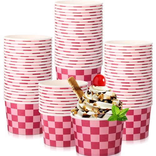 Image of Zopeal 50 Count Pink and Hot Pink Checkered Ice Cream Cups 9 oz Race Car | Disposable Dessert Bowls, Paper Ice Cream Bowls, Birthday Party Supplies, Snack Cups Sundae Picnic Yogurt Bowls for Food