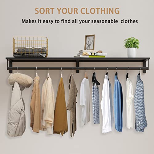 Audmore Wall Mounted Clothes Rack With Top Shelf, 46.5'' Industrial Clothing Rack Heavy Duty, Metal Shelf With Hanging Rod, Garment Rack Laundry Room Shelves, Space Saving #TOP1