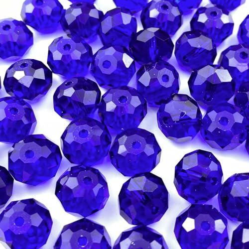 Honkoolly 50pcs Crystal Glass Beads 10mm Faceted Rondelle Glass Spacer Beads with Hole for Bracelets Necklace Earring DIY Jewelry Making Craft(Deep Blue)