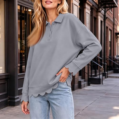 Oversized Sweatshirt for Women Scalloped Cotton Polo Cute Sweatshirts - image 4