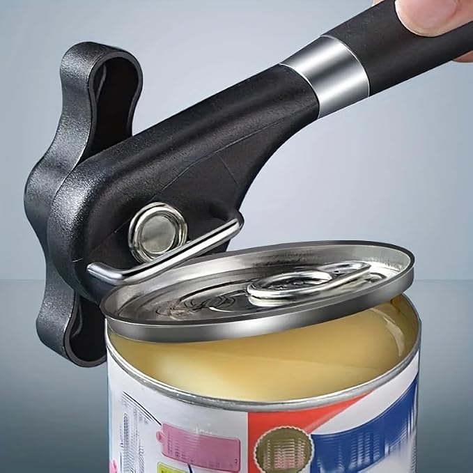 1pc Multi-Functional Can Opener Side Opening Design Quick Easy Stainless Steel Kitchen Can Opener Tool Kitchen Accessory Black