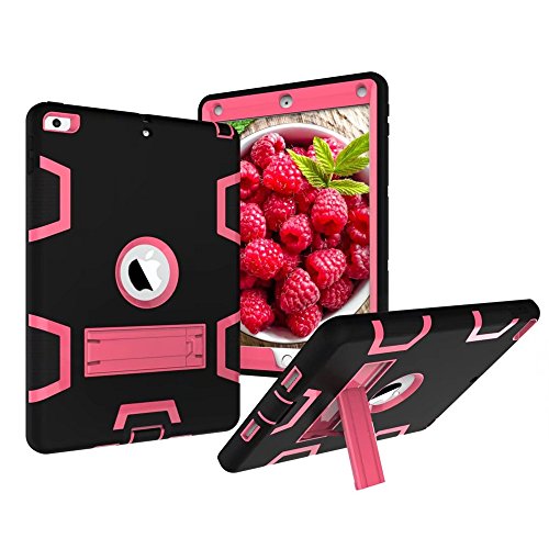 Amhello For Ipad 6Th Generation 9.7 2018 / Ipad 9.7 5Th Gen 2017, Shockproof Silicone And Pc Full-Body Protective Case Cover With Kickstand [ Screen Protector Bonus ] - Pink/Black #TOP3