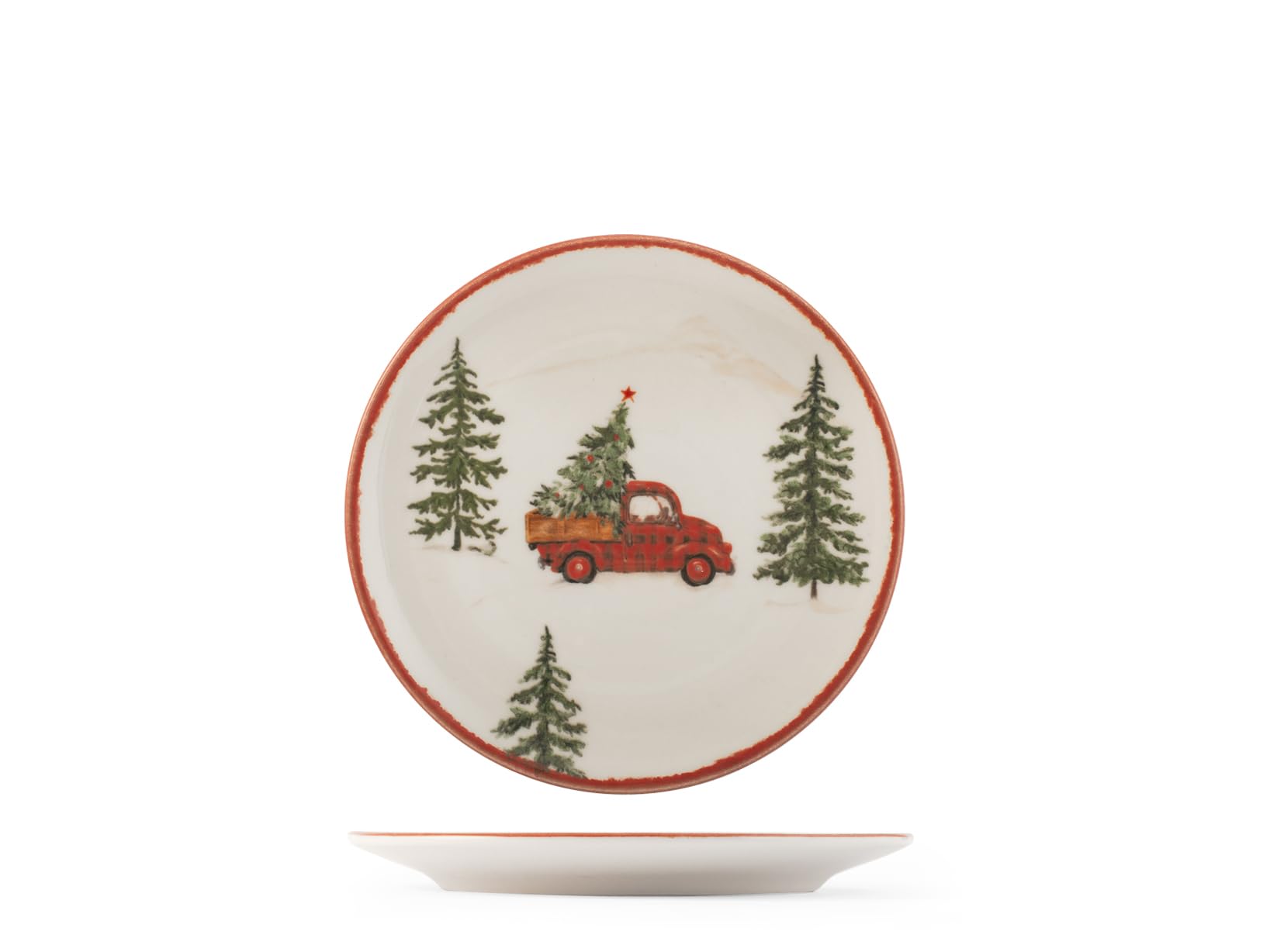 H&H Service de Table Noël 12 Pièces Adventure en Grès - Assiettes Plates, Creuses et à Dessert - Décorations Illustrées Inspirées des Ambiances Traditionnelles de Noël