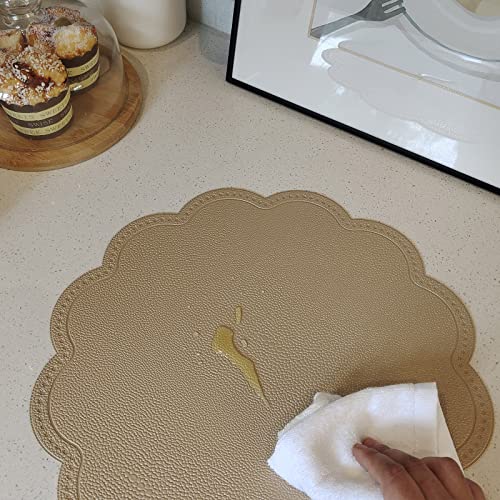 Kreatur Round Placemats,Pu Heat Insulation Stain Resistant Non-Slip Waterproof Dining Table Mats For Indoor & Outdoor Decor And Kids, Easy To Wipe (6,Golden Beige) #TOP2