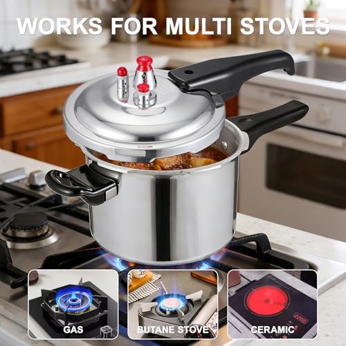 Image of DOITOOL Aluminum Pressure Cooker, 2 Liters /2.11 Quarts Small Pressure Cooker with Safety Valves, Fast Cooking and Even Heat Distribution