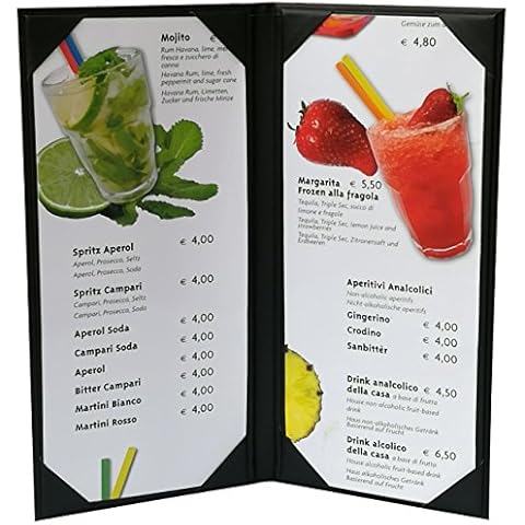 5 pcs of Restaurant Wine Menu Covers Holders 4.75" X 11" Inches, Double View,Sold by Box,with Clear PVC Sheets for Paper Protection Cover