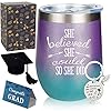 She Believed She Could So She Did, 12 oz Stainless Steel Stemless Wine Tumbler with Keychain, Congratulations, 2023…