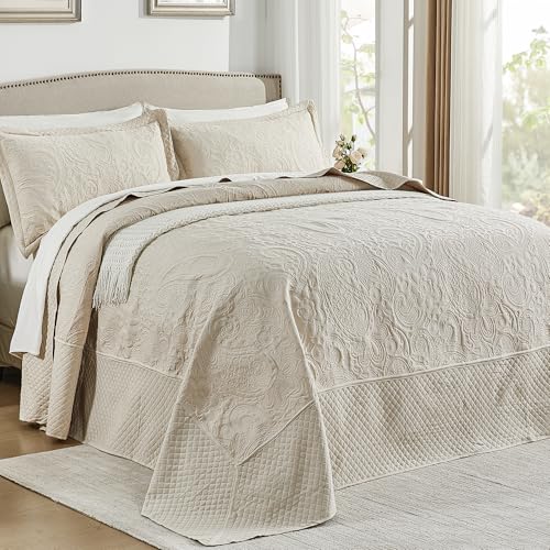 Qucover Oversized King Bedspreads 128x120, Soft Microfiber Ultrasonic Quilting Paisley Pattern...