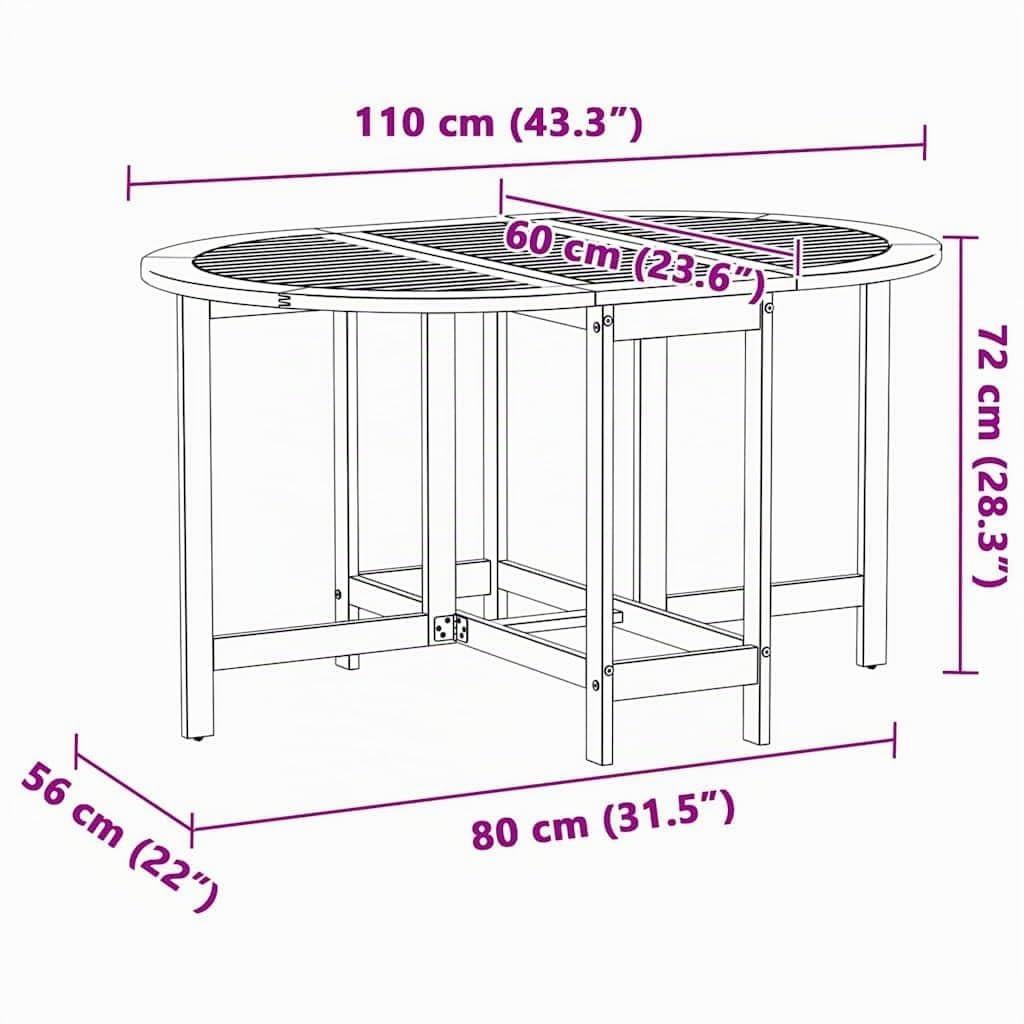 vidaXL Tavolo da Giardino Marrone 110 x 60 x 72 cm, Set Giardino e Terrazza, Tavolo Pieghevole in Legno, Mobili Rustici per Pranzi all'Aperto