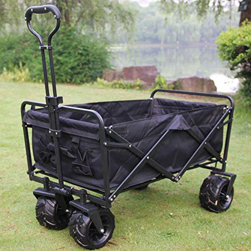 Carrello da giardino pieghevole con cinghia da tirare, carrello a mano resistente, capacità 90 kg, carro da trasporto portatile per giardinaggio, campeggio, spiaggia, pesca