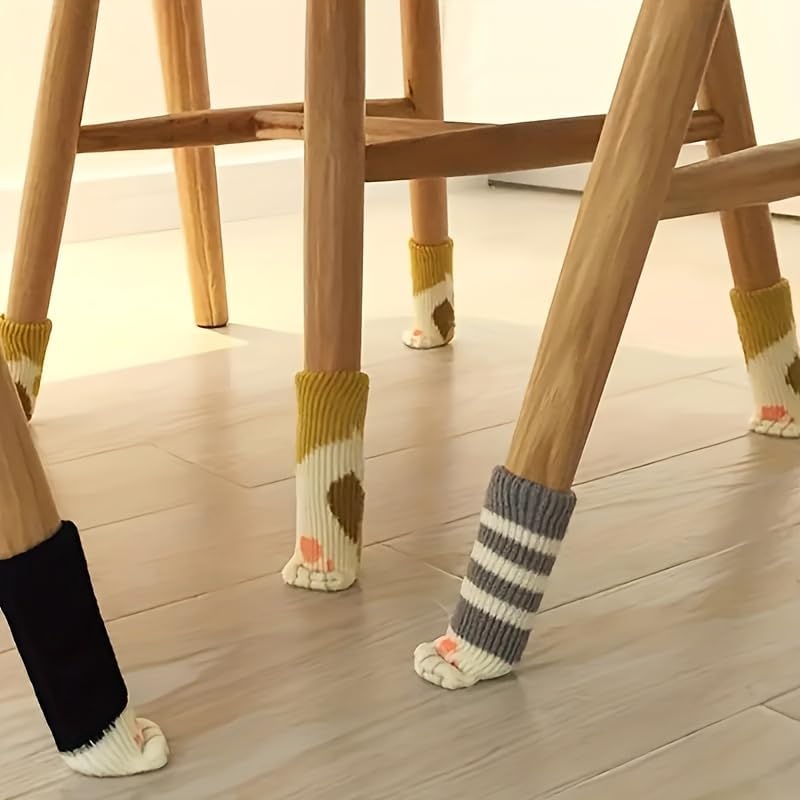 Chair Leg Socks,Cat-Shaped Chair Leg Protectors,Non-Slip Knitted Sock Covers Random 12 Pcs for Chair & Table Legs, Furniture Floor Protectors, Silent Sliders