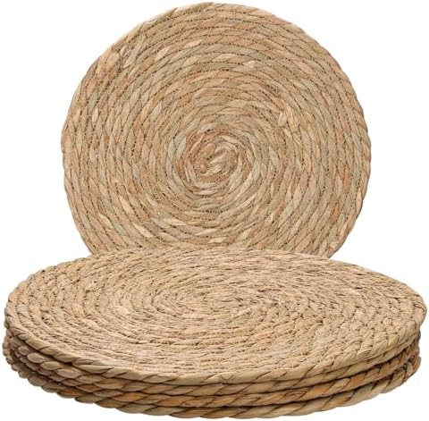 Samboo Water Hyacinth Boho Woven Placemats Round Natural Fiber Ta...