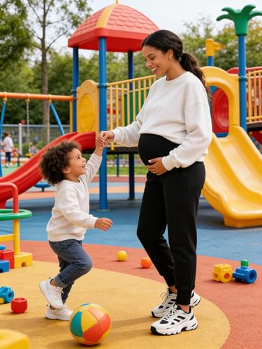 Image of fitglam Women's Maternity Pants Over Belly Lounge Pajamas Clothes Pregnancy Must Haves Joggers with Pockets