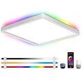 24W RGB LED Deckenleuchte, 2000LM APP Deckenlampe Dimmbar, 2700K-6500K Farbwechsel Flach Schlafzimmer Lampe, IP44 Wasserfest für Kinderzimmer Badezimmer Küche Wohnzimmer, Alexa und Google Assistant