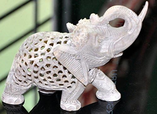 Natural Soapstone Elephant Statue 4.5″ inch Beautiful Handcrafted Undercut Jali …