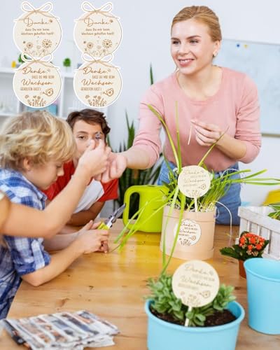 JUKOTA 4 Stücke Holzanhänger Danke dass du mir beim Wachsen geholfen hast - zum dekorieren von Blumentopf Geschenke für Erzieher Lehrer Abschiedsgeschenk Danke Geschenke