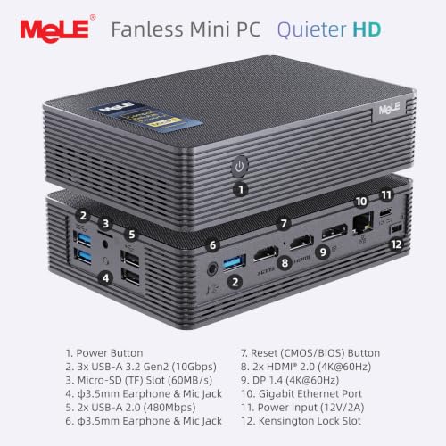 Image of MeLE Mini PC Quieter HD33, Fanless PC N150 8GB 128GB, Triple 4K Display
