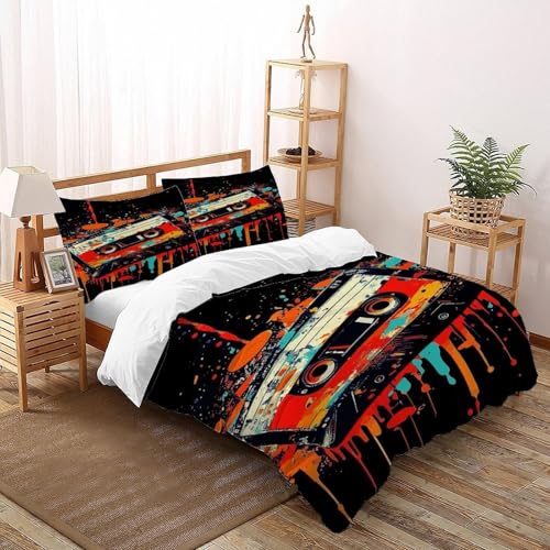 SOJFGSNAJ Audio Cassette Duvet Cover Sets Hypoallergenic Duvet Double Cover Non Iron Luxury Bedding Set With Zipper Closure Super King（260x220cm）