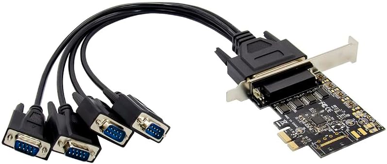 X-MEDIA XM-PEX-4S PCI-E 4-Port DB9 Serial/RS232 PCI Express PCIe x1 Controller Card with Break-Out Cable | ASIX AX99100 Chipset | 16C450/16C550/16C650/16C750/16C950 UART