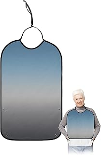 QueenKer Funny Adult Bibs for Eating, Blue Gray Gradient Waterproof Clothing Protector Washable Adult Bib with Crumb Catcher for Men Women Elderl and Seniors