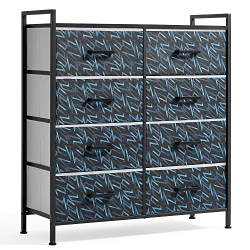 Linsy Home Dresser For Bedroom, 8 Drawer Dresser With Wood Top, Chest Of Drawers For Kids, Storage Organizer For Closet, Living Room, Hallway, Nursery, Steel Frame & Wooden Top, Blue And Black #TOP17