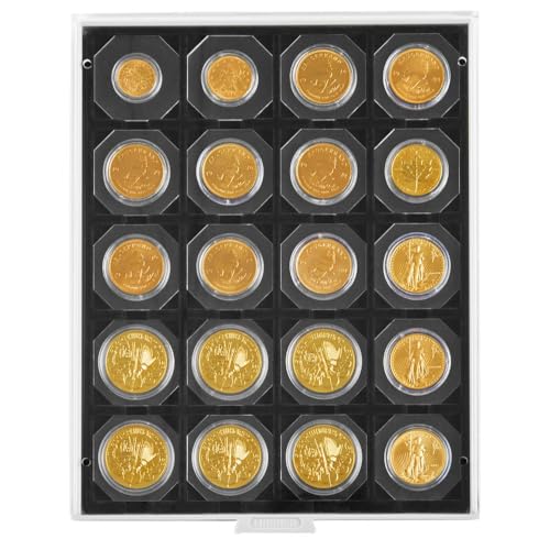 Box Monnaies Carbo protégeant 20 capsules CARRÉE et étuis de numismatique 50x50 mm