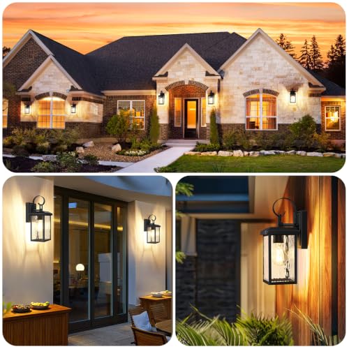 Image of BesLowe 2-Pack Outdoor Wall Light Fixtures with Water Ripple Glass, Black