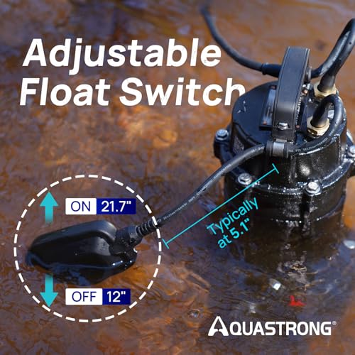 Image of Aquastrong 1 HP Sewage Grinder Pump, 4200 GPH Sewage Pump 2 inch Discharge, Cast Iron Sump Pump Submersible with Auto Float Switch for Basement Sump Basin and Sewage Well, Dark