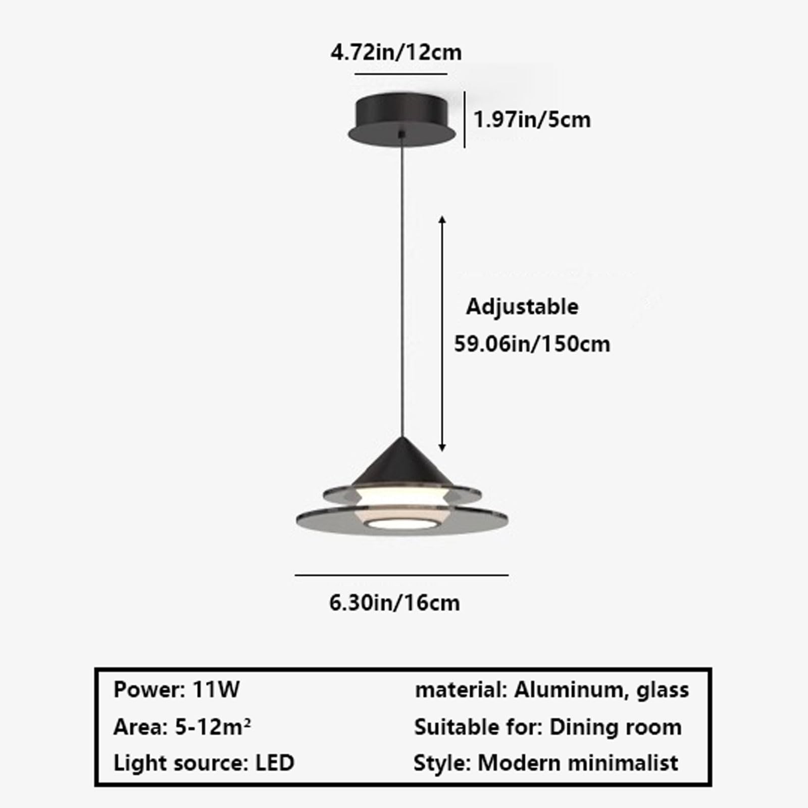 Lámpara colgante de noche de estilo italiano, creativa, de doble capa, LED de espectro completo, de cristal negro, ideal para dormitorios, salas de estudio y balcones.