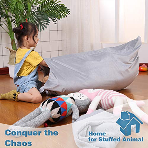 Stuffed Animal Storage Bean Bag Chair for Kids and Adults. Luxury Velvet Stuffie Seat - Cover ONLY( Grey 200L/52 Gal )