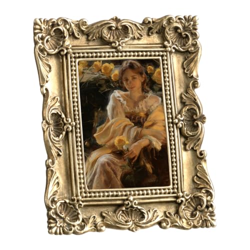 Image of eletecpro 2x3 Vintage Picture Frame with Real Glass Cover, Ornate Antique Photo Frame, Display 2x3 Picture for Tabletop or Wall Hanging, Gold Home Decor for Gallery Art