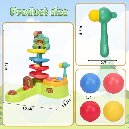 Montessori Toys for Toddlers, Hammer Pound Balls Toys & Shoot Balls with Scoring Game & Ball Drop Toy, 3-in-1 Learning Early Developmental Toys, Birthday Gift for 18M+ Year Old
